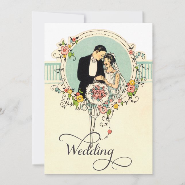Chic Art Deco 1920's Bride & Groom Bröllop Inbjudningar (Framsida)