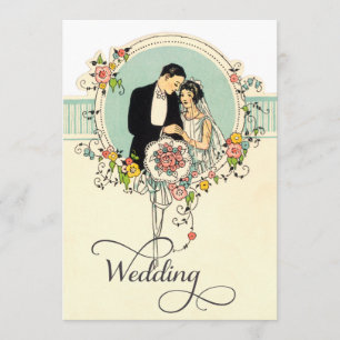 Chic Art Deco 1920's Bride & Groom Bröllop Inbjudningar