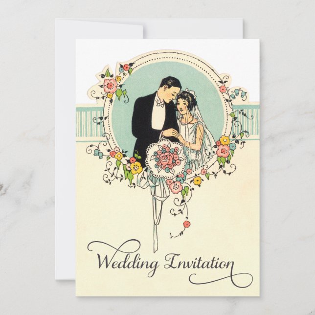 Chic Art Deco 1920's Bride & Groom Bröllop Inbjudningar (Framsida)