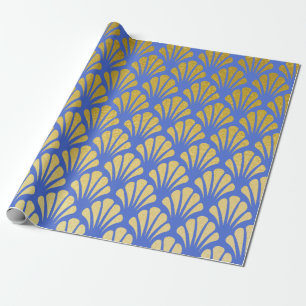 Chic Art Deco Fläkt Mönster Azure & Faux Gold Fo Presentpapper