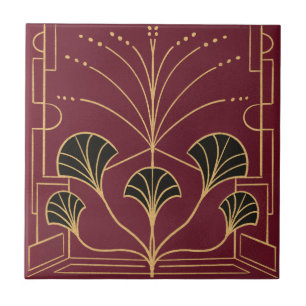 Chic Art deco körsbär röd fontän handflatan Kakelplatta