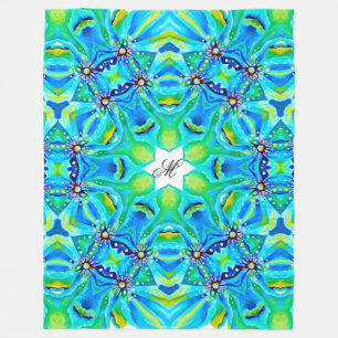 Chic Artistic Mandala Artwork in Aqua Färg Fleecefilt