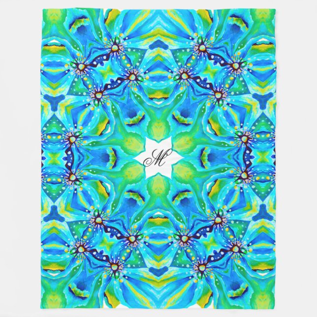 Chic Artistic Mandala Artwork in Aqua Färg Fleecefilt (Framsidan)