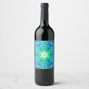Chic Artistic Mandala Artwork in Aqua Färg Vinflaska Etikett