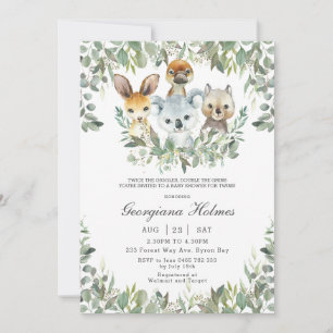 Chic Australian Animals Greenery Twillingar Baby S Inbjudningar