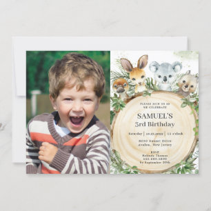 Chic Australian Animals Rustic Wood Birthday Photo Inbjudningar