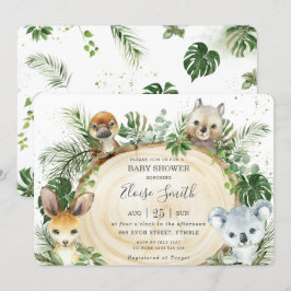 Chic Australian Animals Wood Greenery Baby Shower  Inbjudningar