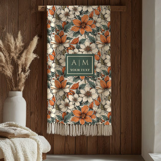Chic Autumn Flowers Pastel Green Rust Colors Fleecefilt