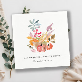 Chic Autumn Harvest Pumpkin Watercolor Bröllop Pappersservett