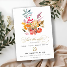 Chic Autumn Harvest Pumpkin Watercolor Bröllop