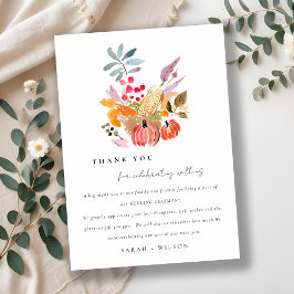 Chic Autumn Harvest Pumpkin Watercolor Bröllop Tack Kort