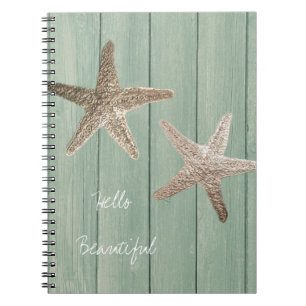 Chic av Anpassningsbarna Golden Starfish & Wood El Anteckningsbok Med Spiral