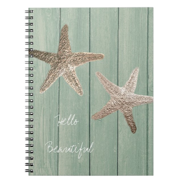 Chic av Anpassningsbarna Golden Starfish & Wood El Anteckningsbok Med Spiral (Framsidan)