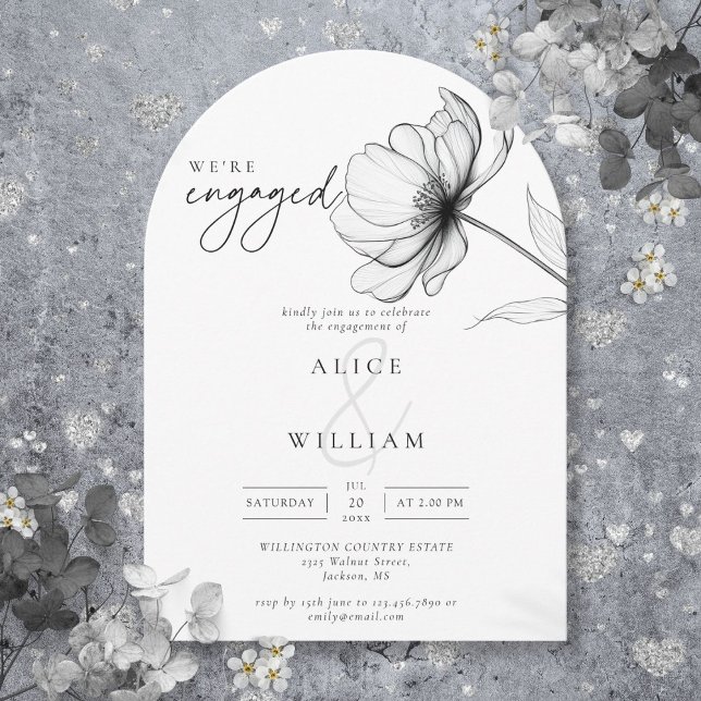 Chic av Blommigt för minsta Elegant, Förlovningsfe Inbjudningar (Minimal Elegant Chic Floral Engagement Party Arch Invitation)
