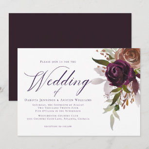 Chic av elegant Lila Plum Blommigt Bröllop Inbjudningar