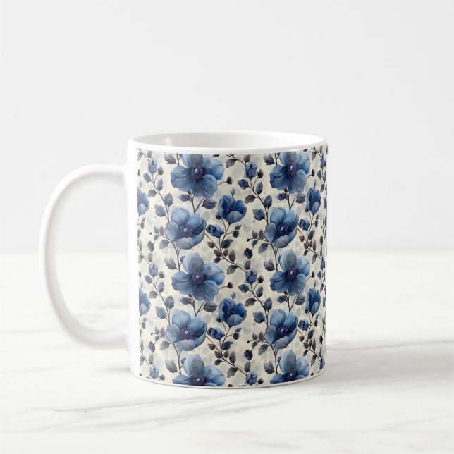 Chic av Eleganten Flower för marin blå Retro Cute- Kaffemugg (Vänster)