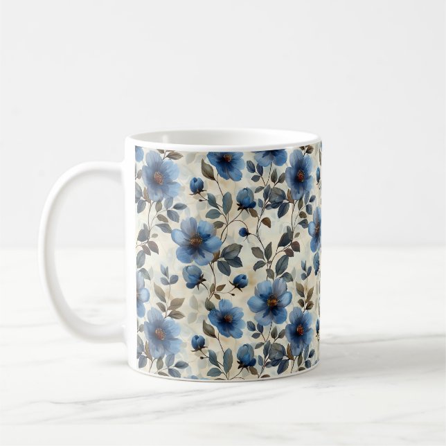 Chic av Eleganten Flower för marin blå Retro Cute- Kaffemugg (Vänster)