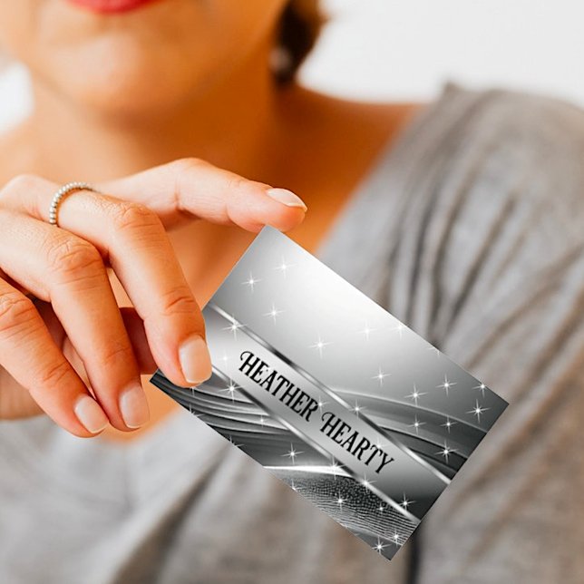 Chic av lyxjärn, flytande Silver Steel Chrome Gråt Visitkort (Skapare uppladdad)