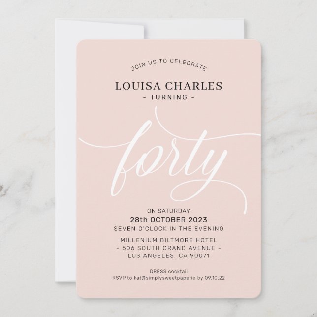 CHIC av modern  rosa för FORTY-eleganten Inbjudningar (Framsida)