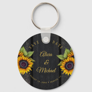 Chic av  solblommor, lä, spara bröllop nyckelring