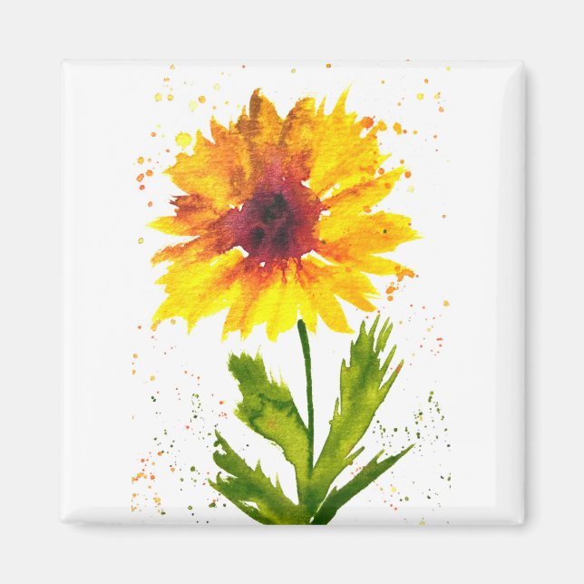 Chic av solrossolrosblomma, gult, rustik magnet (Framsidan)