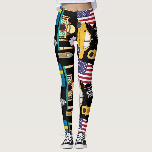 Chic av söt snyggt i Modern coola mönster USA Leggings (Framsida)