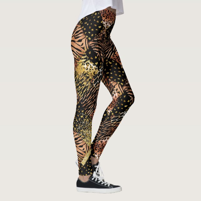 chic av svart kopparavtryck i Leopard ro guld Leggings (Höger)