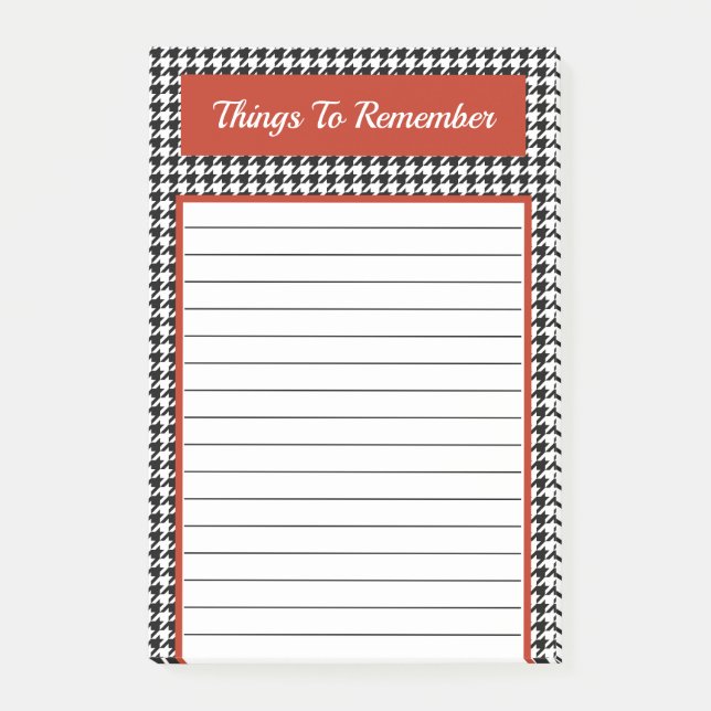 Chic av trendig Black and White Red Houndstooth Post-it Block (Framsida)