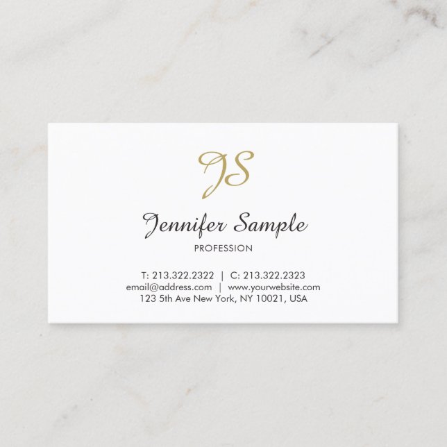 Chic av Trendiget Guld White Calligraphy Monogram Visitkort (Framsida)