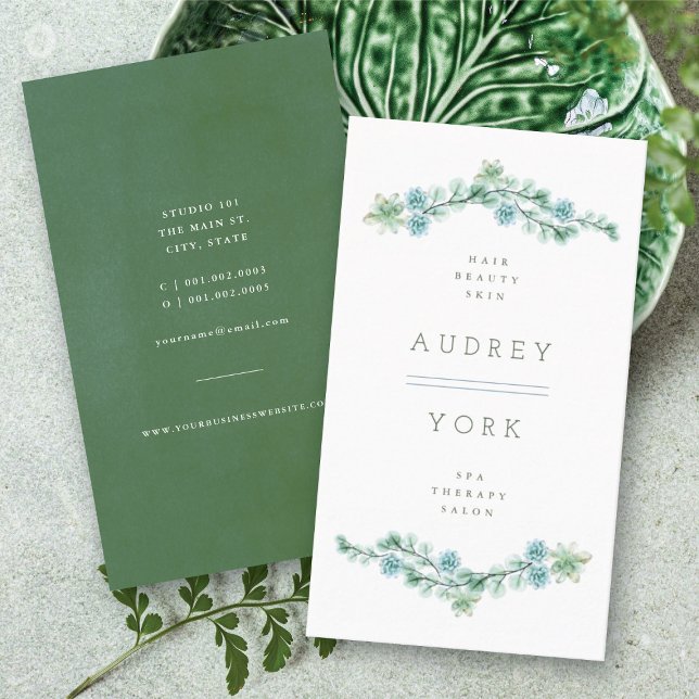 Chic av vattenfärg Succult Blommigt Botanical Gard Visitkort (Watercolor Succulent Floral Chic Botanical Garden Business/Profile Card @ fat_fa_tin)
