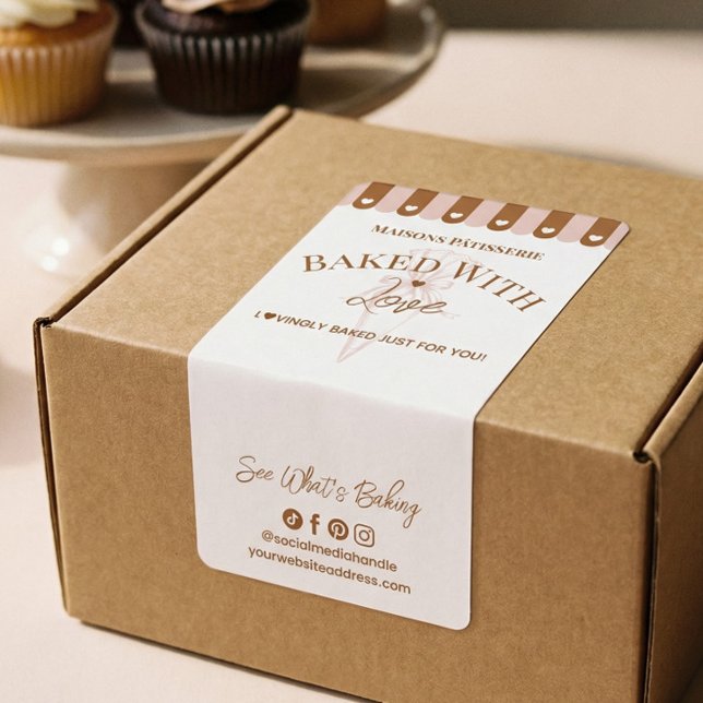 Chic Awing Baked With Love Pastry Bag Bakery Box Fraktsedel (Chic Awing Baked With Love Pastry Bag Bakery Box Label)