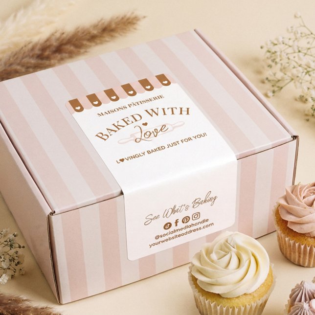 Chic Awing Baked With Love Rullningsstämpel Bakery Fraktsedel (Chic Awing Baked With Love Rolling Pin Bakery Seal Label)