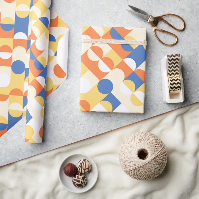 Chic Azure Blue Sunny Gult Circles Art Mönster Presentpapper (Hantverk)