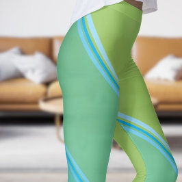 Chic Azure Blue under Blek Gult Banded Print Leggings