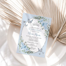 Chic Baby blue Blommigt Butterflies Quinceañera