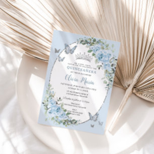 Chic Baby blue Blommigt Butterflies Quinceañera Inbjudningar