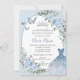 Chic Baby blue Blommigt Dress Silver Quinceañera Inbjudningar
