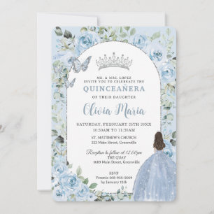 Chic Baby blue Blommigt Princess Arch Quinceañera Inbjudningar