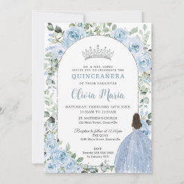 Chic Baby blue Blommigt Princess Quinceañera Silve Inbjudningar