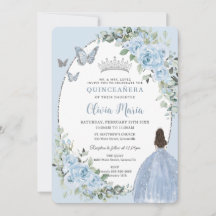 Chic Baby blue Blommigt Princess Silver Quinceañer