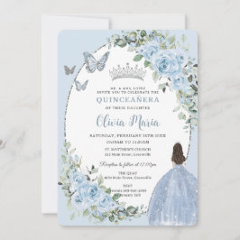 Chic Baby blue Blommigt Princess Silver Quinceañer Inbjudningar