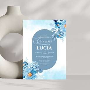 Chic Baby blue ro geometrisk Quinceañera Inbjudningar