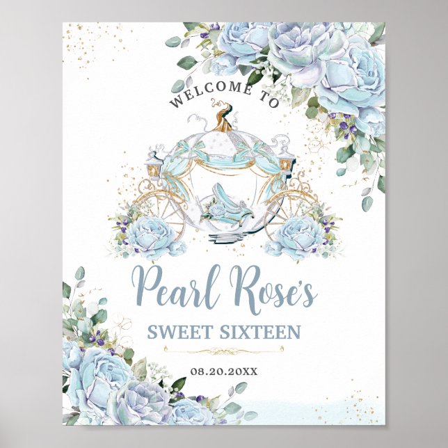 Chic Baby blue Ro Princess Carriage Sweet 16 Poster (Framsidan)