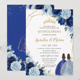 Chic Baby blue Royal Blue Blommigt Twillingars Qui Inbjudningar
