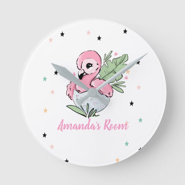 Chic Baby Flamingo, Stjärnor, Prinsessa   Rund Klocka (Framsida)