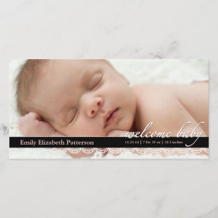 Chic Baby födelsemeddelande Rosa-fotokort Meddelande