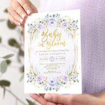 Chic Baby i Bloom Lila Guld Blommigt Girl Shower