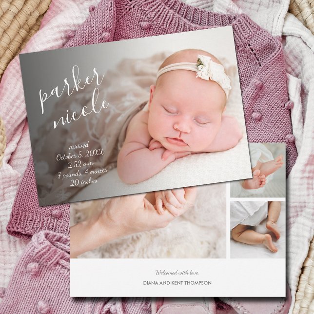 Chic Baby Photo Collage Birth Meddelande (Skapare uppladdad)