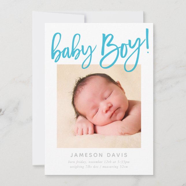 CHIC BABY PHOTO modern BOY aqua-skriptbokstäver Meddelande (Framsida)