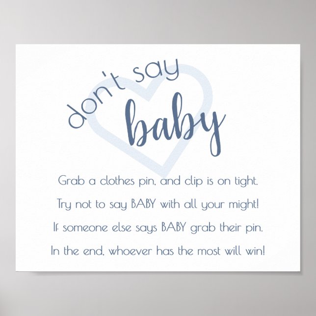 Chic Baby Shower | Dusty Blue säger inte Baby Game Poster (Framsidan)